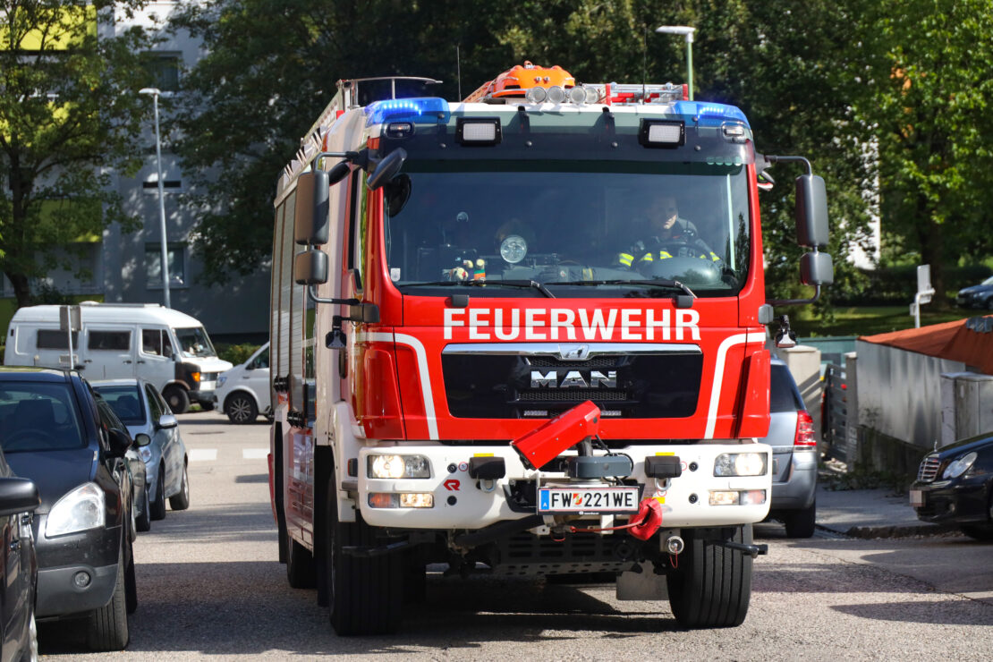 Glosender Baumstumpf führte zu Einsatz der Feuerwehr in einer Wohnanlage in Wels-Vogelweide